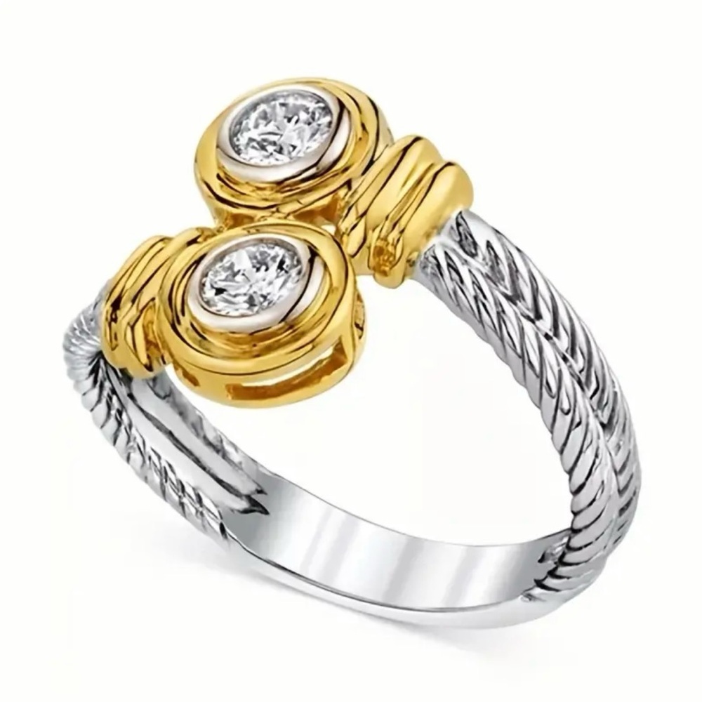 14K Silver & Gold Cubic Zirconia ring size 6 & 8 - Picture 3 of 3